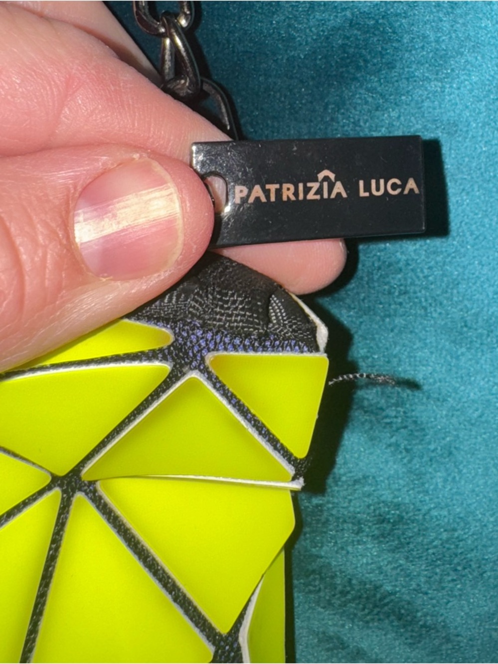 Geometric Neon Yellow Crossbody Bag or clutch with removeable Chain Strap - Picture 2 of 3